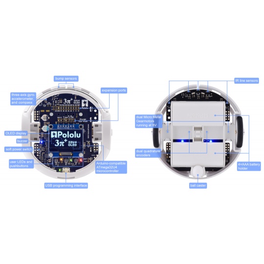 3pi+ Turtle Edition - Роботизована платформа з контролером 32U4 та двигунами LP 75:1 - Pololu 4976