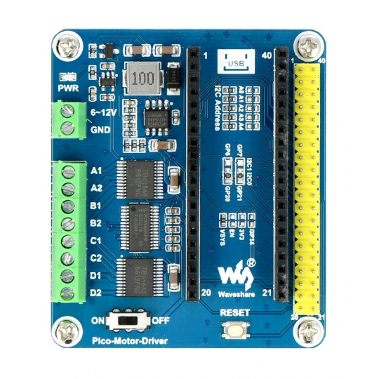 Модуль драйвера двигуна постійного струму - чотириканальний контролер двигуна - щит для Raspberry Pi Pico - Waveshare 19764