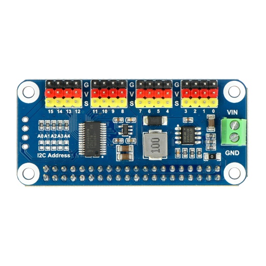 Тестова плата для сервоприводів HAT IC - 16 сервоприводів для Raspberry Pi - Waveshare 15275