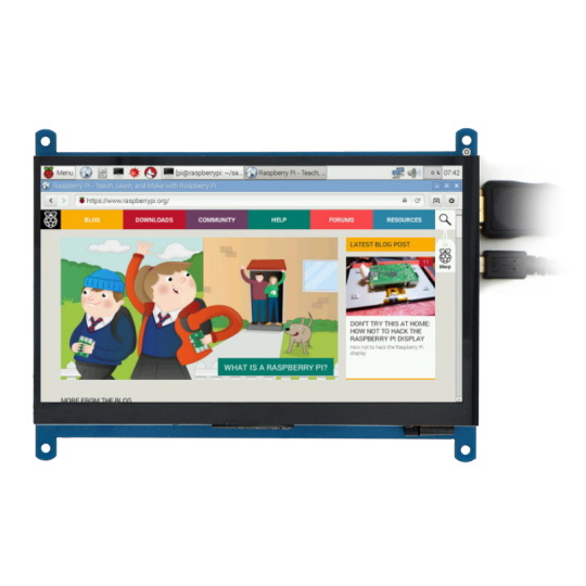 РК-екран IPS 7 дюймів C 1024x600px ємнісний сенсорний HDMI + USB Rev 4.1 для Raspberry Pi чорно-білий корпус - Waveshare 11303