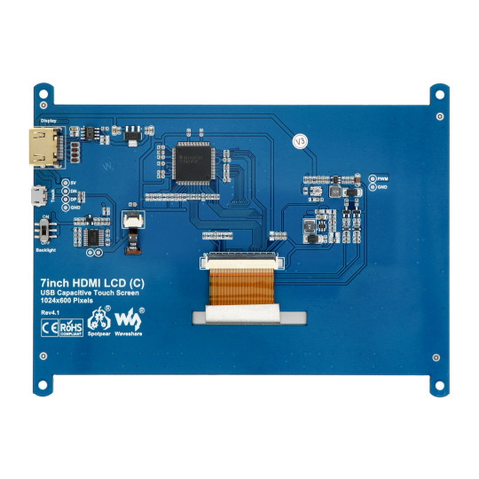 РК-екран IPS 7 дюймів C 1024x600px ємнісний сенсорний HDMI + USB Rev 4.1 для Raspberry Pi чорно-білий корпус - Waveshare 11303