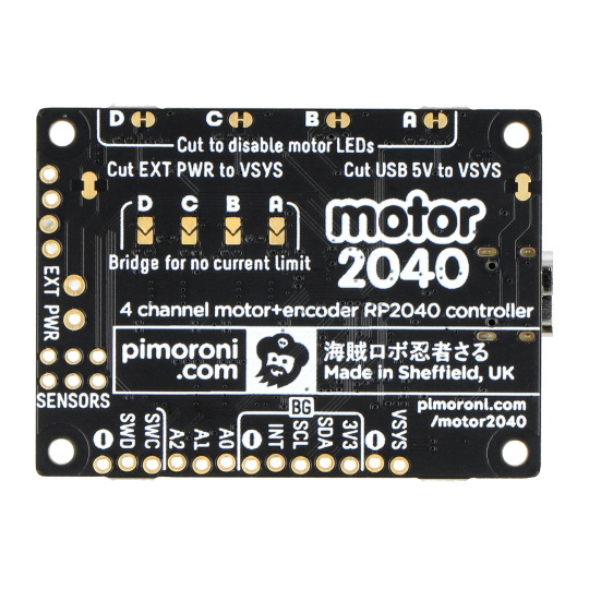 Двигун 2040 - чотириканальний контролер двигуна 10 В/0,5 А - RP2040 - Pimoroni PIM618