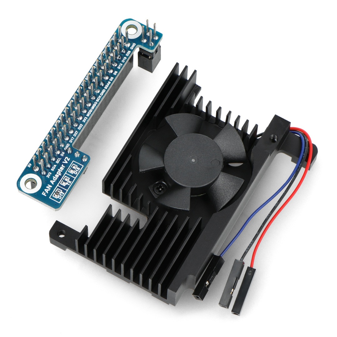 All-In-One - wentylator chłodzący z radiatorem - aluminiowy - z regulacją PWM + adapter - do Raspberry Pi 4B - Waveshare 22931