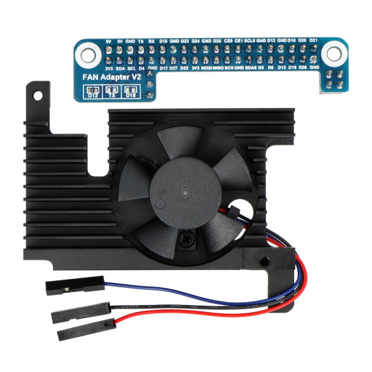 Універсальний вентилятор охолодження з радіатором - алюмінієвий - з ШІМ-керуванням + адаптер - для Raspberry Pi 4B - Waveshare 229