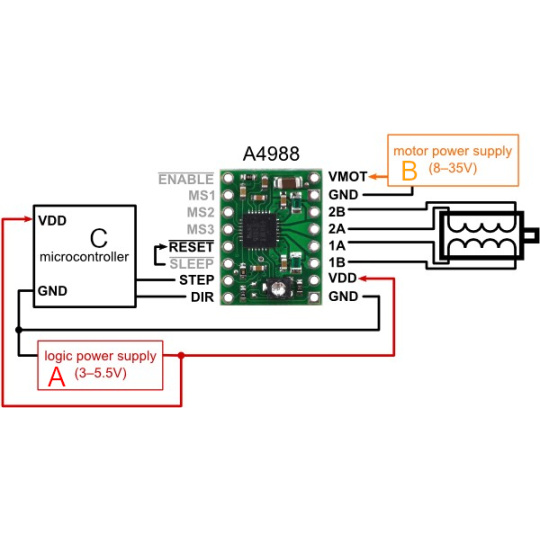 A4988 - Контроллер шагового двигателя RepRap 35 В/2 А - Pololu 1182