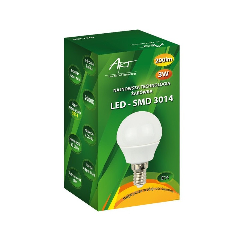 Żarówka LED ART, bańka mleczna, E14, 3W, 200lm