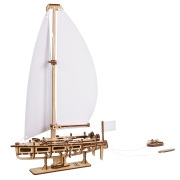 Piękny jacht oceaniczny - z białymi żaglami - model mechaniczny do składania - fornir - 95 elementów - Ugearsmodels