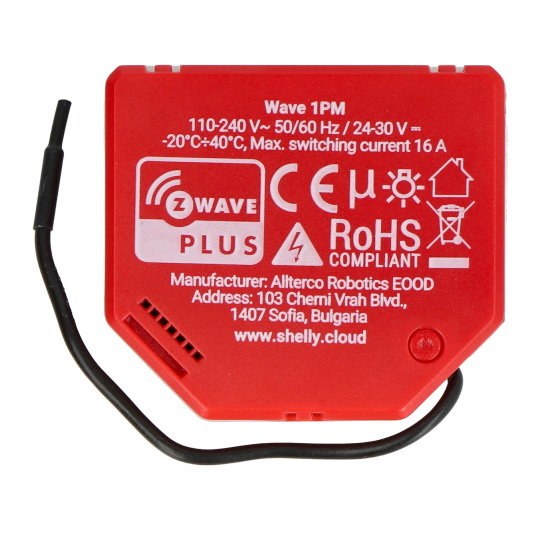 Shelly Qubino Wave 1PM - 1-канальний настінний реле/контролер Z-Wave 230 В з вимірюванням потужності