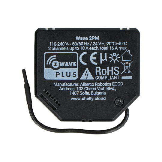 Shelly Qubino Wave 2PM - 2-канальний Z-Wave реле/контролер для вбудованого монтажу на стіну 230 В