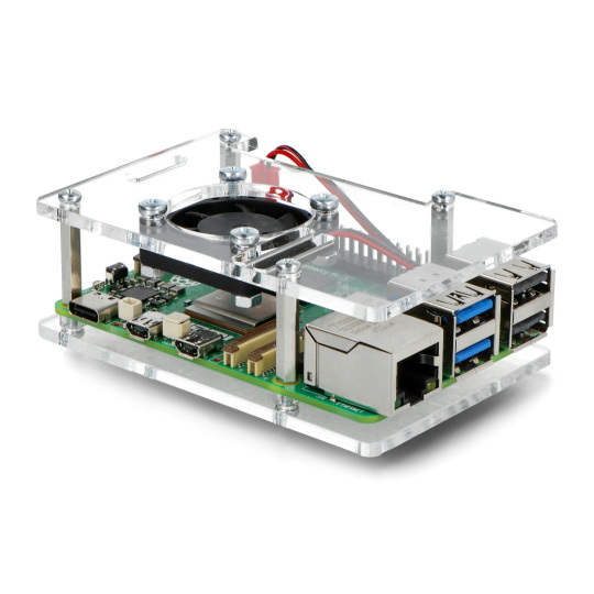 Корпус для Raspberry Pi 5 — открытый с вентилятором — прозрачный