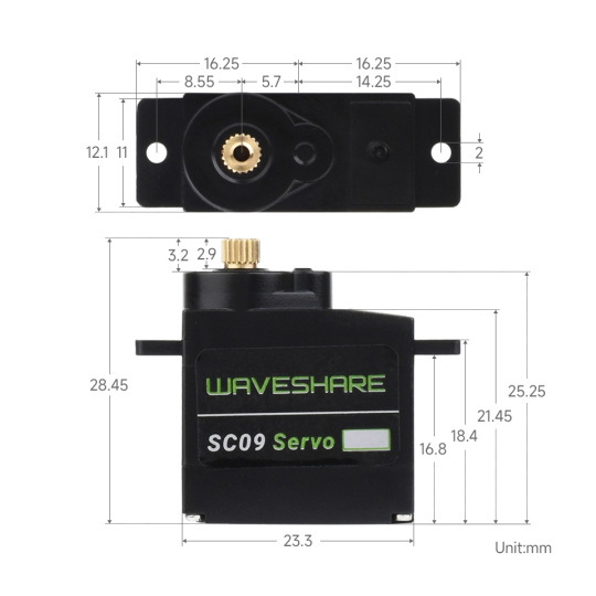 SC09 2,3 кг Сервопривод с последовательной шиной — Сервопривод UART — Waveshare 24440