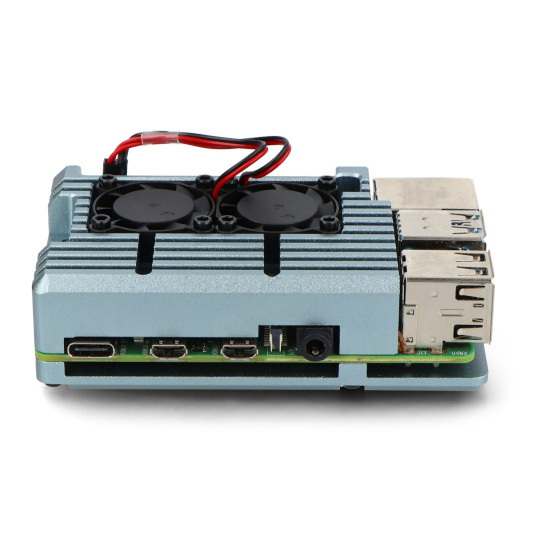Корпус justPi для Raspberry Pi 4B — алюминиевый, с двумя вентиляторами — серый.