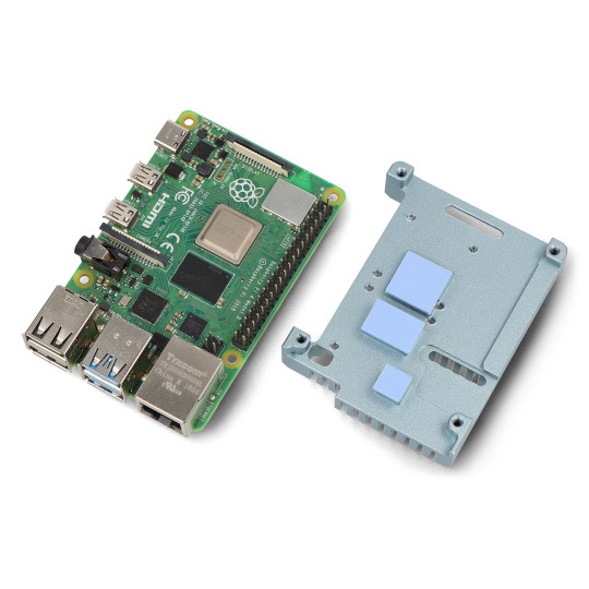 Корпус justPi для Raspberry Pi 4B — алюминиевый, с двумя вентиляторами — серый.