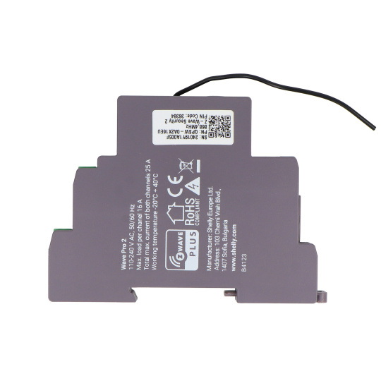 Shelly Qubino Wave Pro 2 - 2-канальне реле/контролер Z-Wave для DIN-рейки