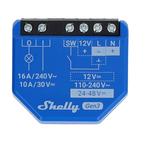Shelly 1 Gen3 - Реле 12V/24V-48VDC/240VAC WiFi/Bluetooth 16A - Додаток для Android/iOS