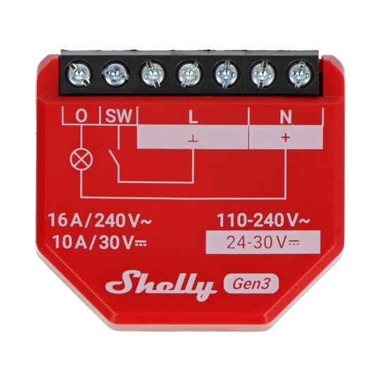 Shelly 1PM Gen3 - 1 реле AC 110-240V, DC 24-30V, WiFi/Bluetooth 16A - вимірювання енергії - додаток для Android/iOS