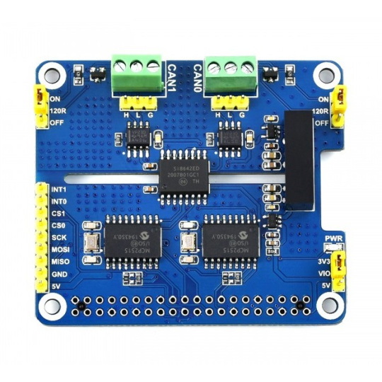 Розширювальний HAT CAN - 2-канальний ізольований розширювальний HAT CAN для Raspberry Pi - MCP2515 + SI65HVD230 - Waveshare 17912