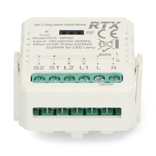 2-канальне реле для прихованого монтажу 10A - Matter - додаток для Android/iOS - RTX MRS2