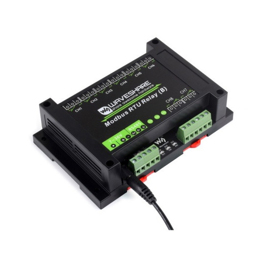 8-канальний релейний модуль з оптоізоляцією - контакти 10A/250VAC/30VDC - котушка 7V-36V - Modbus RS485 - Waveshare 25739