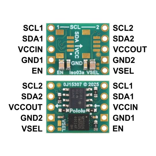 ISO1640 - двунаправленный изолятор I2C с изолированным источником питания без разъемов - 5В/3,3В, 200мА - Pololu 5392