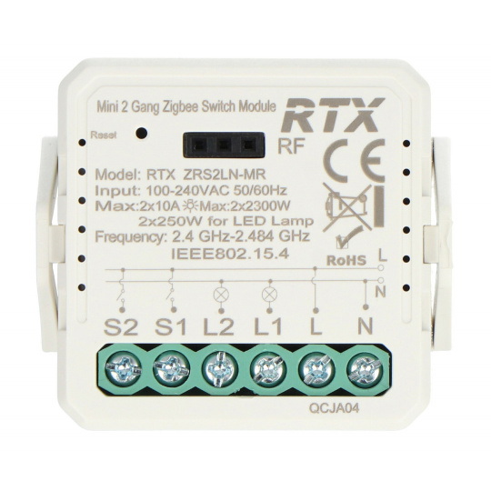 Tuya - двоканальне міні-реле 10A - ZigBee - додаток для Android/iOS - RTX ZRS2LN-MR