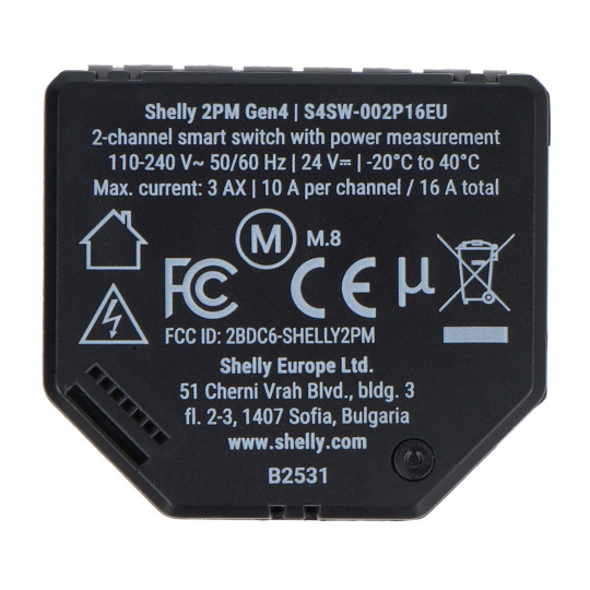 Shelly Plus 2PM Gen4 — 2-канальный встраиваемый реле/контроллер рольставней, 110-240 В — WiFi/Bluetooth/ZigBee/Matter