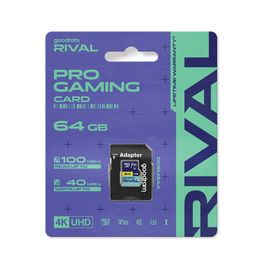 Карта памяти Goodram RIVAL M3AA microSD 64 ГБ 100 МБ/с класса A2 V30 с адаптером