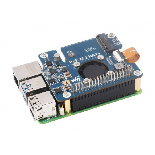 PoE M.2 HAT+ - PCIe-адаптер для NVMe M.2 накопителей с поддержкой PoE - для Raspberry Pi 5 - Waveshare 28411