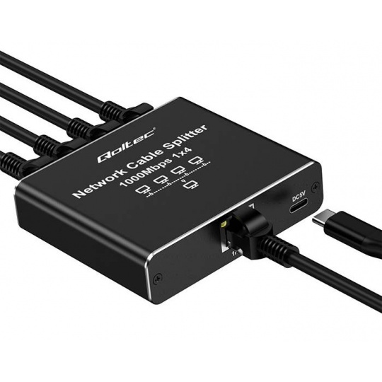 Сетевой разветвитель - мини-коммутатор Ethernet 1x4 RJ45 1000 Мбит/с - USB C - Qoltec 52293