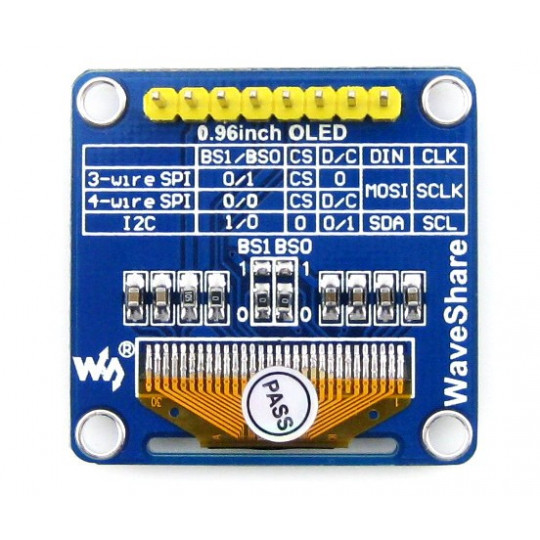 Двоколірний графічний OLED-дисплей 0,96 дюйма (B) 128x64px SPI/I2C - прямі роз'єми - Waveshare 9092