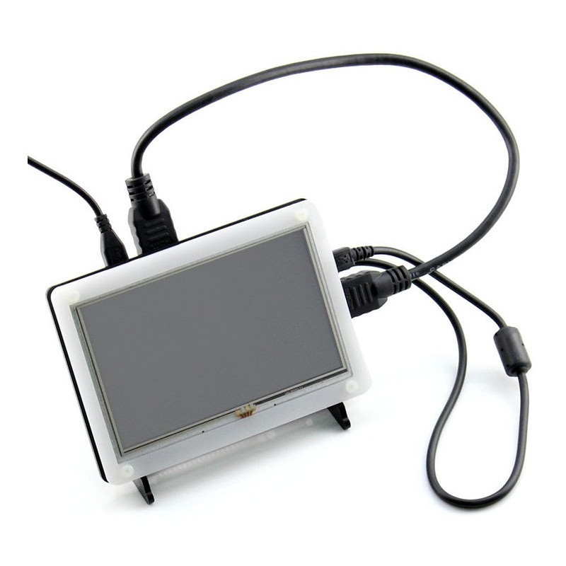 Ekran dotykowy rezystancyjny LCD TFT 5" 800x480px HDMI + USB dla Raspberry Pi 2/B+ oraz czarno-biała obudowa 