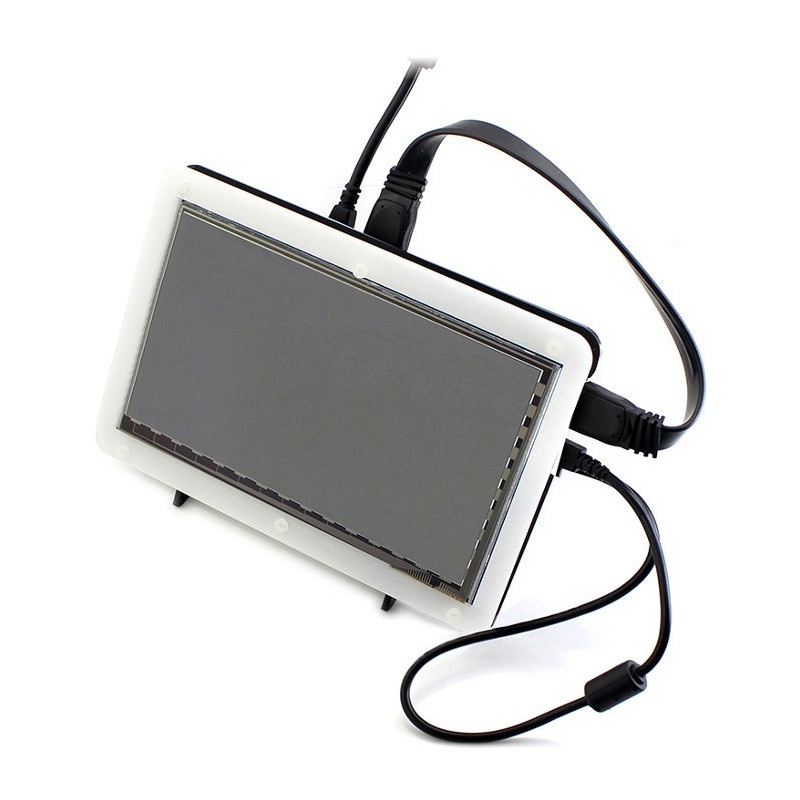 Ekran dotykowy pojemnościowy LCD TFT 7'' 1024x600px HDMI + USB dla Raspberry Pi 2/B+ + obudowa czarno-biała