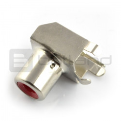 Gniazdo RCA żeńskie kątowe THT z czerwonym oznacznikiem