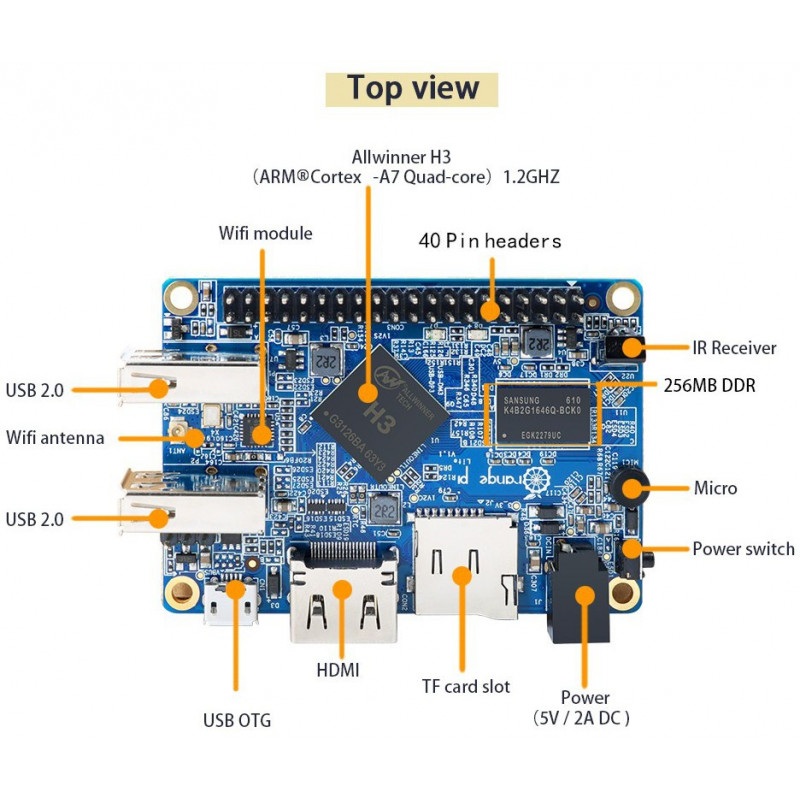 Orange Pi Lite - Alwinner H3 Quad-Core 512MB RAM WiFi