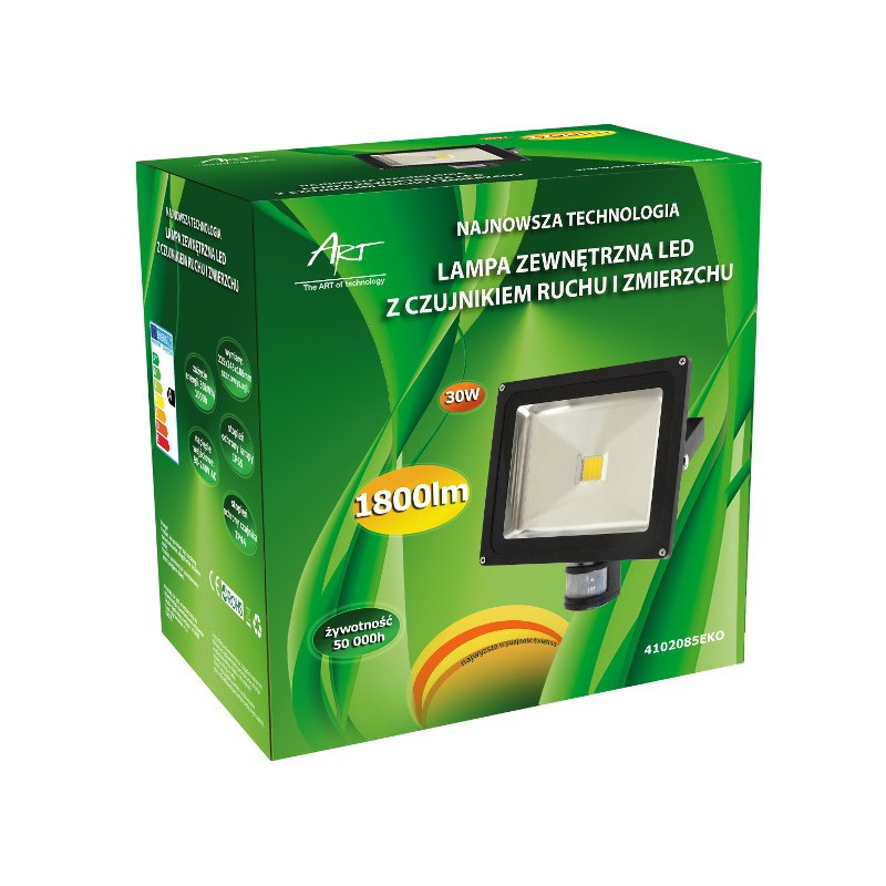 Lampa zewnętrzna LED ART EKO PIR z czujnkiem ruchu, 30W, 1800lm, IP65, AC80-265V, 4000K - biała neutralna