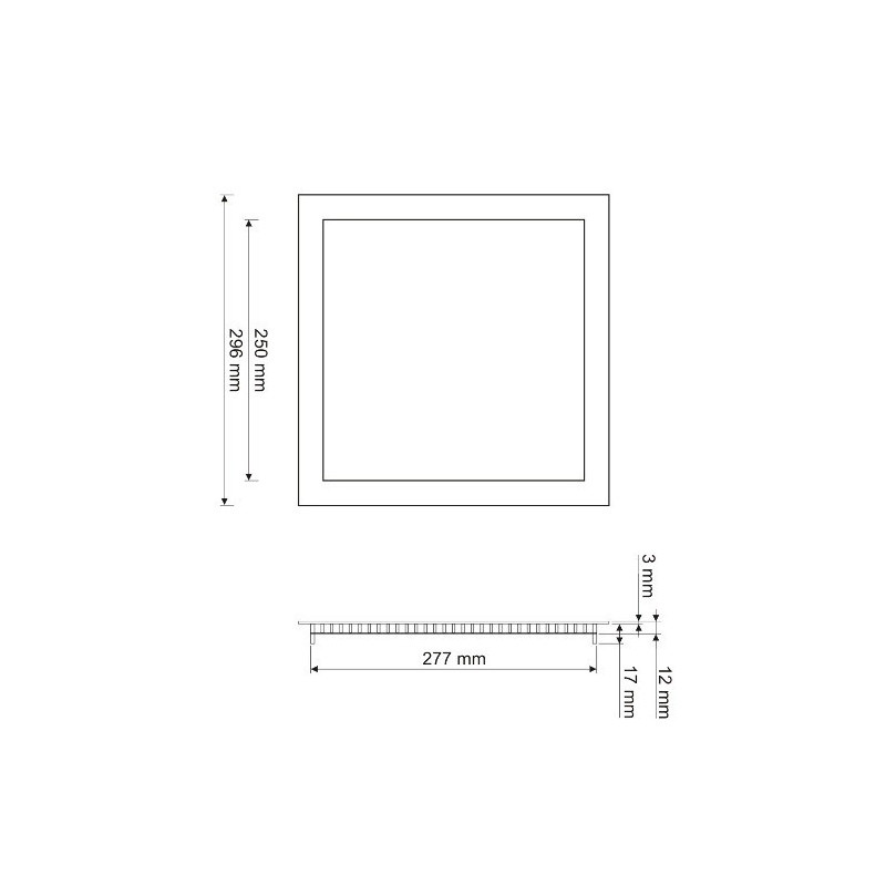 Panel LED ART SLIM podtynkowy kwadratowy 30cm, 25W, 1750lm, AC80-265V, 3000K - biała ciepła