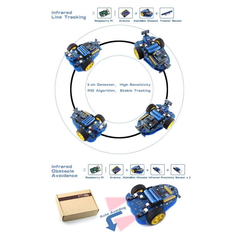 AlphaBot Basic - 2-kołowa platforma robota z czujnikami i napędem DC + Waveshare Uno Plus