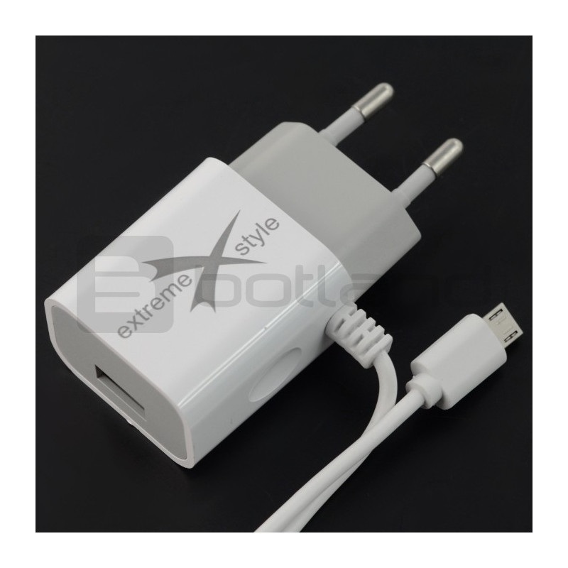Zasilacz Extreme microUSB + USB 5V 2,1A - biały