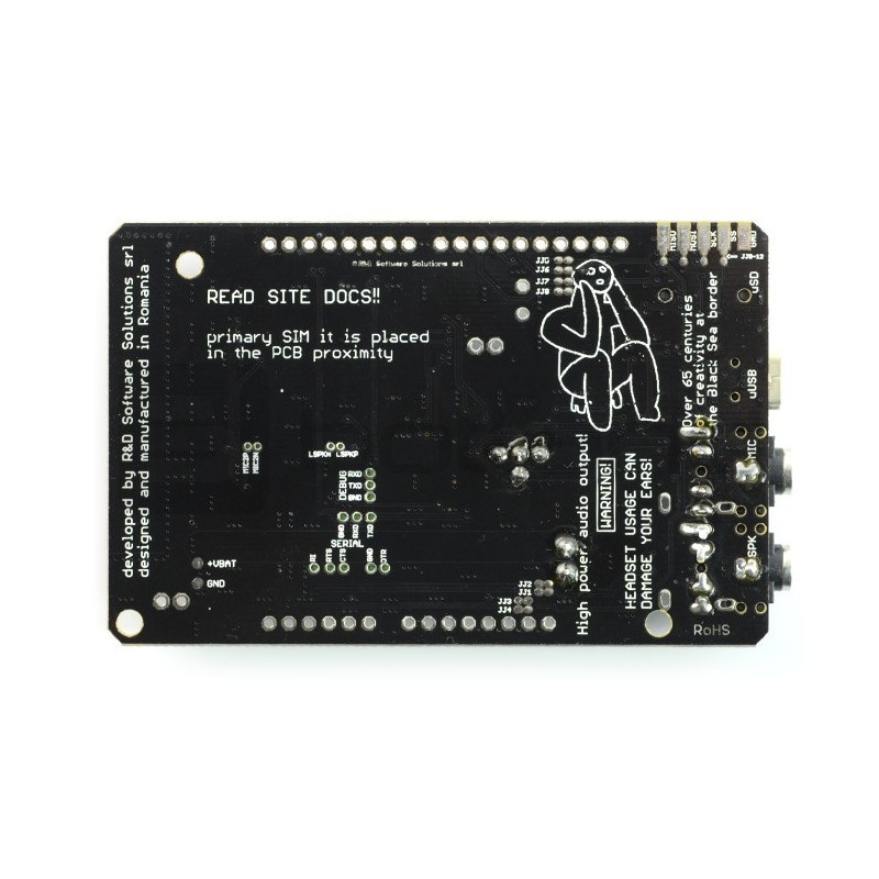 A-GSM Shield GSM/GPRS/SMS/DTMF v2.064 - do Arduino i Raspberry Pi -  wersja z wlutowanymi złączami