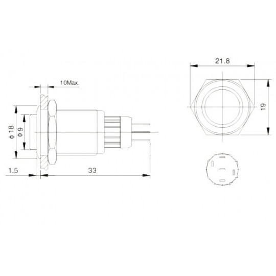 Моностабільний вимикач ON-OFF - PBW-16BP - 2A 250V - виступаючий червоний круглий