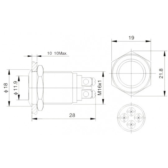Перемикач ON-OFF бістабільний - PBW-16APS - 2A 250V - плоский червоний круглий