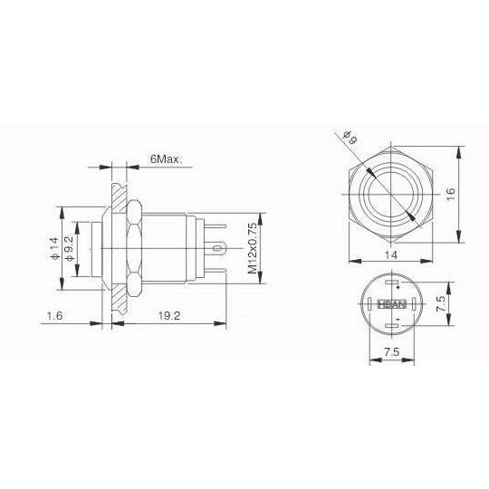 Моностабільний вимикач ON-OFF - PBW-12BPW - 2A/250V - зелений