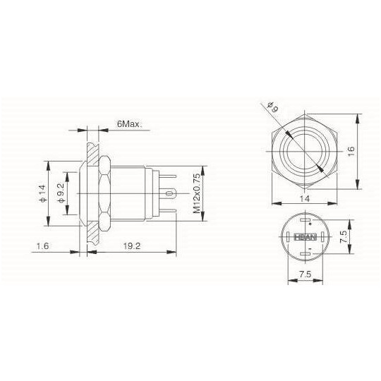 Моностабільний вимикач ON-OFF - PBW-12BPW - 2A/250V - плоский червоно-зелений