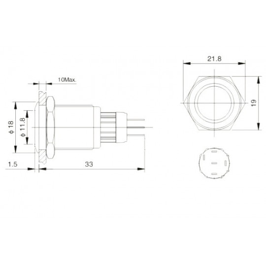 Бістабільний перемикач ON-OFF - PBW-16AP - 2A/250V - плоский червоний круглий