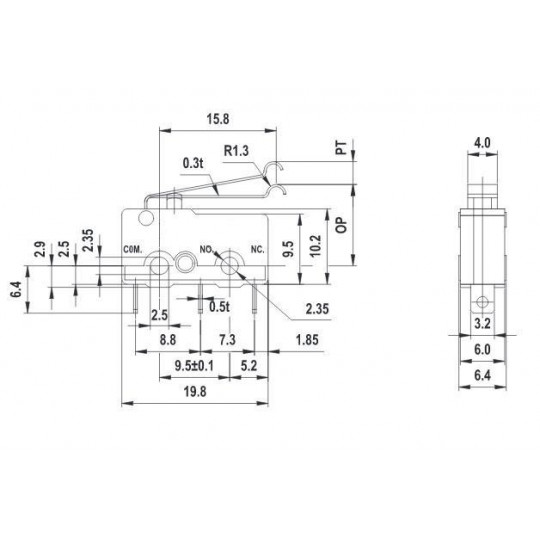 Міні-датчик кінцевого вимикача з вигнутим кріпленням - WK622 - 5 шт.