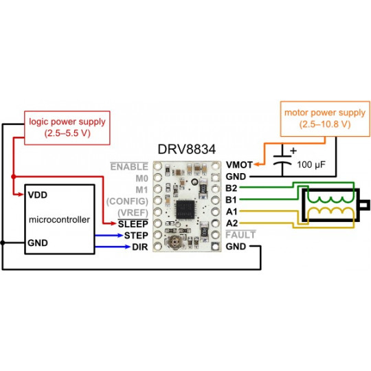 DRV8834 Низьковольтний драйвер крокового двигуна 10.8V 2A - Pololu 2134