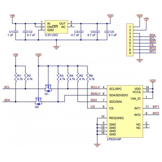 LPS331AP - датчик давления и высоты 126кПа I2C/SPI 3-5В - Pololu 2126