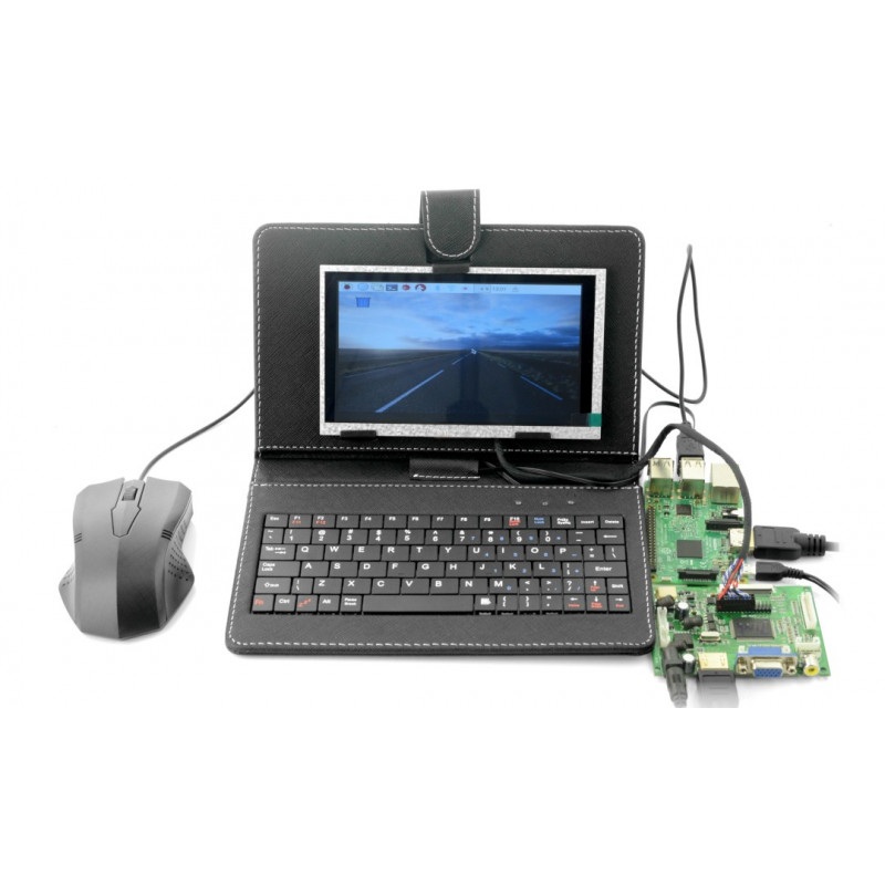 Ekran LCD TFT 7'' 1024x600px dla Raspberry Pi 3/2/B+ etui+klawiatura+mysz+zasilacz