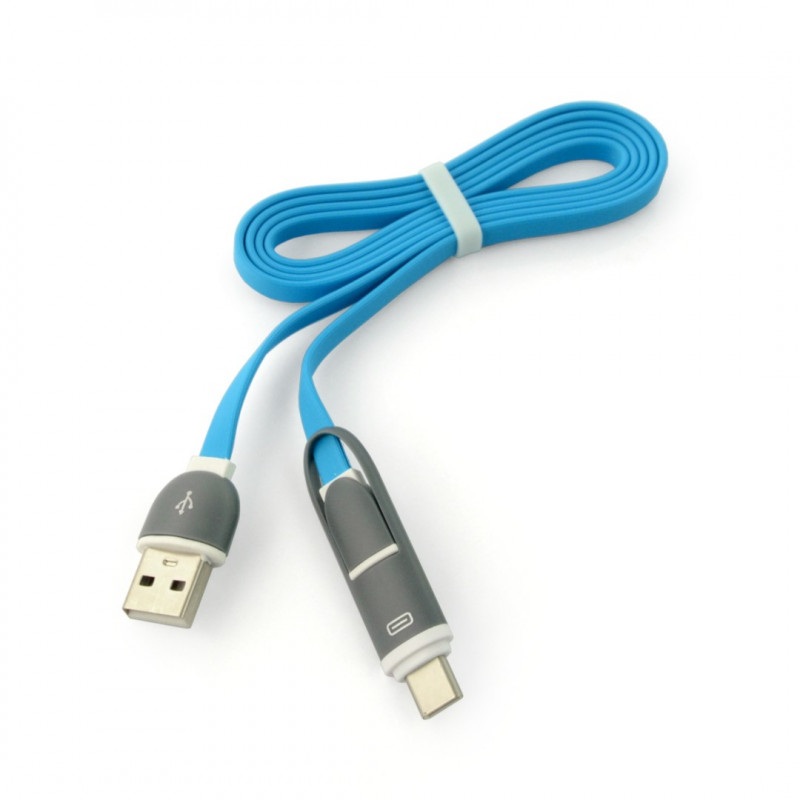 Kabel USB C + microUSB - USB A - 1m niebieski