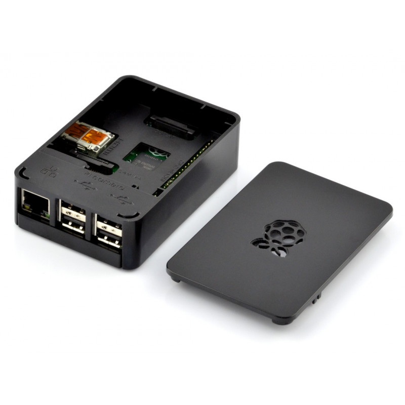 Zestaw Raspberry Pi 3 B+ WiFi + obudowa RS Pro Plus z klapką - czarna